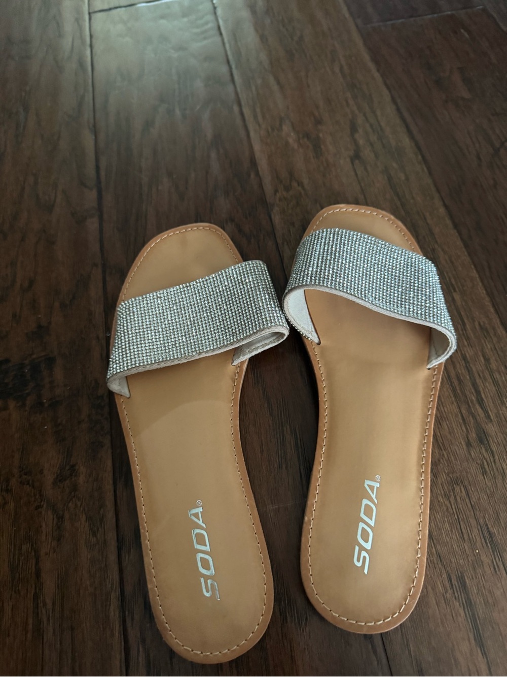 Soda Women's Silver Sparkle Slide Sandals